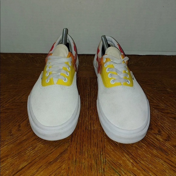 Vans Men's Era Flames True White Orange White Canvas Suede shoes size 9 - Picture 6 of 10